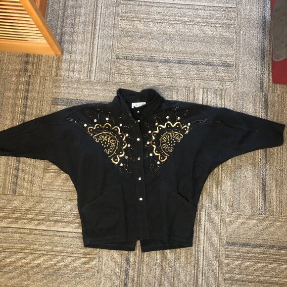 Pado California Embellished Black Denim Jacket Womens Medium-Large Vintage 80s - Picture 5 of 7